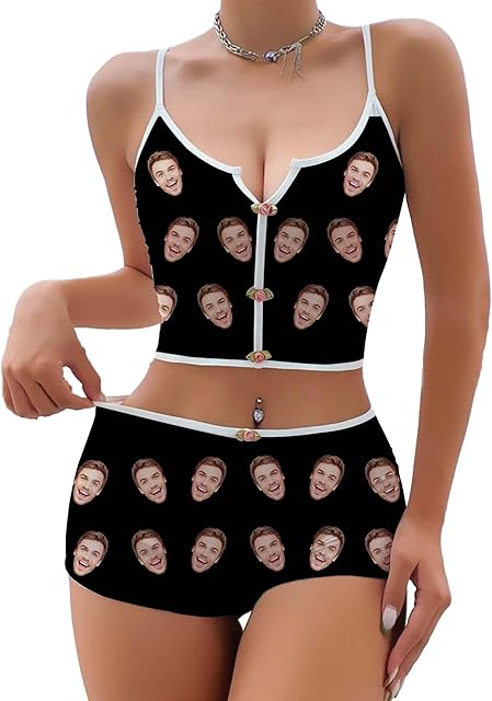 Custom Women Pajama Sets Personalized Face Cami Top Shorts Sexy Women's Lingerie 2 Piece Sleepwear Pj Nightwear