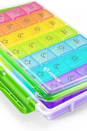 AUVON iMedassist Moisture-Proof Weekly Pill Organizer 4 Times a Day, Large 7 Day Pill Box Portable for Travel with Removable Individual Containers to Hold Vitamins, Supplements and Medication