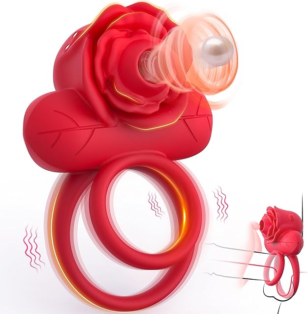 Vibrating Cock Ring Sex Toys for Men, Penis Ring Vibrator Clitoral Stimulator with Sucking Play, 10 Vibrations Rose Adult Couple Sex Toys for Male Female Pleasure
