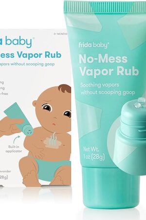 Frida Baby No-Mess Vapor Rub, Baby Vapor Rub for Chest, Neck, Back + Foot,Non-staining, Petroleum-Free Hands-Free Applicator Tube, Soothing Eucalyptus & Lavender for Sleep