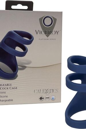 CalExotics Viceroy Rechargeable Triple Cage Vibrating Cock Ring Vibrator Silicone Sex Toy for Men Blue - SE-0433-10-3