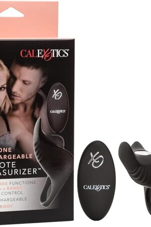 CalExotics Silicone Rechargeable Remote Pleasurizer  12 Function Vibrating Waterproof Pleasure Ring  Silicone Clitoral Massager Sex Toy for Couples - Black