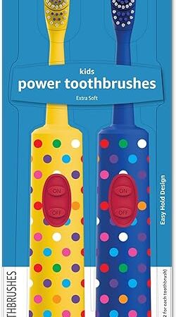 Amazon Basics Kids Battery Powered Toothbrush, 2 Count, 1 Pack (Previously Solimo)