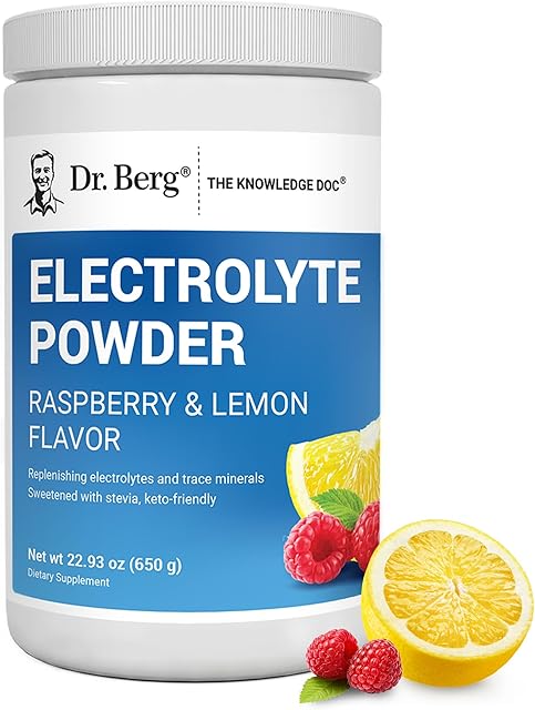 Dr Berg Zero Sugar Hydration Keto Electrolyte Powder - Enhanced w/ 1000 mg of Potassium & Real Pink Himalayan Salt (NOT Table Salt) - Raspberry & Lemon Flavor Hydration Drink Supplement, 100 Servings