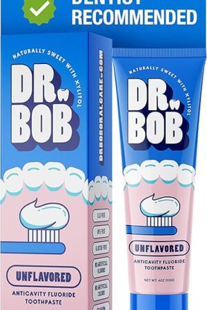 Dr Bob Unflavored Anticavity Fluoride Toothpaste for Kids, Dentist-Recommended Toothpaste Gel with Xylitol for Sensitive Teeth, SLS-Free, Children and Adult Oral Care, 4 oz, 1-Pack