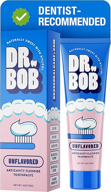 Dr Bob Unflavored Anticavity Fluoride Toothpaste for Kids, Dentist-Recommended Toothpaste Gel with Xylitol for Sensitive Teeth, SLS-Free, Children and Adult Oral Care, 4 oz, 1-Pack