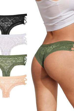 Women Lace Cheeky Low Rise Panties Comfy Bikini Criss Cross Underwear 4 Pack