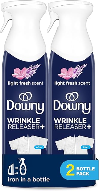 Downy Wrinkle Releaser Spray | All In One Wrinkle Release Spray, Odor Eliminator, Static Remover | Fabric Refresher & Ironing Aid for Clothes | 97 Fl Oz (Pack of 2), Fresh Scent