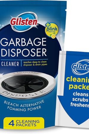 Glisten Garbage Disposer Cleaner and Freshener, Sink Disposal Odor Eliminator with Foaming Action, Lemon Scent, Made in the USA, 4 Packets