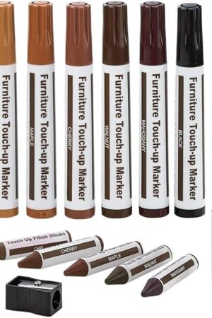Furniture Repair Kit Wood Markers - Set of 13 - Markers and Wax Sticks with Sharpener Kit, for Stains, Scratches, Wood Floors, Tables, Desks, Carpenters, Bedposts, Touch Ups, and Cover Ups