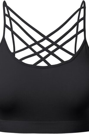 Women Sports Bra Criss Cross Strappy Wirefree Cami Bralette Crop Top