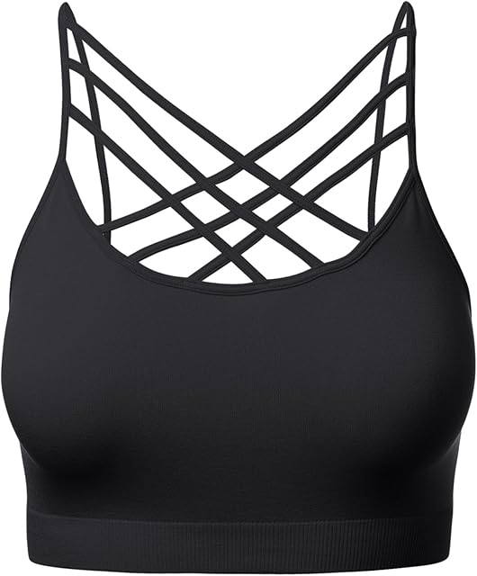 Women Sports Bra Criss Cross Strappy Wirefree Cami Bralette Crop Top