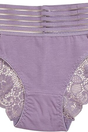 Women's High Waisted Sexy Sheer Lace Lingerie Briefs See Through Cheeky Panties Hollow G-String Thongs Underwear