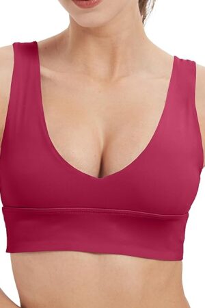 A/B Cups V Neck Light Impact Sports Bra Longline U Back Light Support Yoga Workout Running Bras