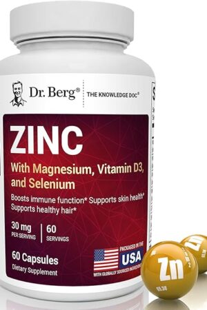 Dr Berg Zinc 30mg Enhanced with Magnesium, Vitamin D3, Selenium, & Copper - Zinc Supplements for Men & Women - Chelated Zinc for Immune, Skin, Hair, & Nails Support* - 60 Capsules