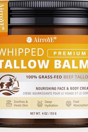 Grass-Fed Beef Tallow for Skin: Whipped Beef Tallow Face Body Moisturizer 4oz - All Natural Skincare Tallow Balm for Eczema and Dry Skin (Unscented)