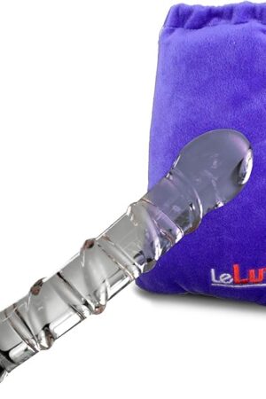 LeLuv Slight Curved Dildo Double-Ended with Pink Swirls with Embroidered Padded Pounch