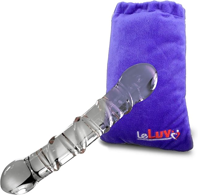 LeLuv Slight Curved Dildo Double-Ended with Pink Swirls with Embroidered Padded Pounch