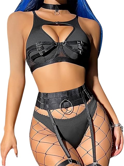 Women's 2023 Sexy Lingerie Set PU Leather Skirt High Waisted Costume Outfit with Choker
