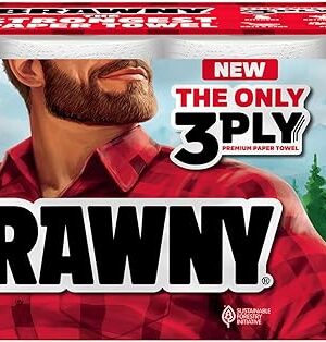 Brawny Tear-A-Square 3-Ply Paper Towels, 8 Triple Rolls = 24 Regular Rolls, Strong, Absorbent, and Durable with 3 Sheet Sizes (Quarter, Half, Full)