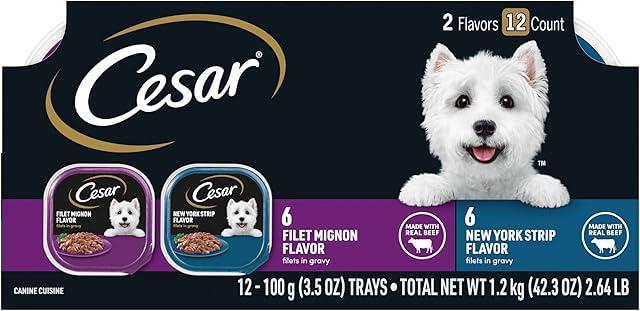 Cesar Filets in Gravy Adult Wet Dog Food, Filet Mignon and New York Strip Flavors Variety Pack, 35 oz (12 Count, Pack of 1)