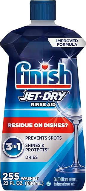 Finish Jet-Dry Dishwasher Rinse Aid, Compatible with Dishwasher Detergent, Prevents Spots & Residues, Dries, Shine & Protects, 23 oz, 225 Washes