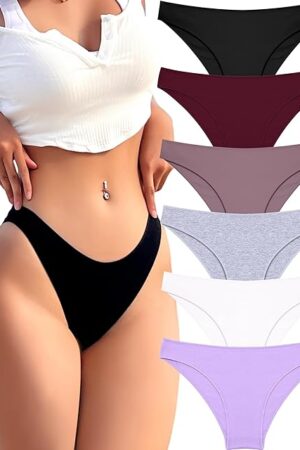 6 Pack Cotton Underwear for Women Cute Low Rise Bikini Panties High Cut Breathable Sexy Hipster Womens Cheeky S-XL