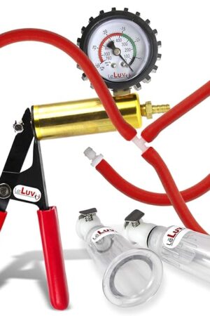LeLuv Ultima Handle Vacuum Nipple Suction Kit, Red Rubber Grips, Silicone Hose, Protected Gauge | Medium (1.0")