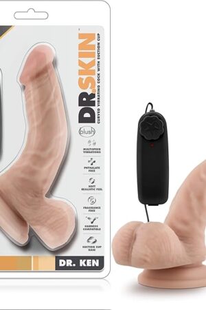 Blush Novelties Dr. Skin Dr Ken - Small 6.5 Inch Lifelike Realistic Remote Vibrating Dildo - 1.5in Thin - Strap On Compatible Suction Cup for Hands Free Play - Multi-Speed Vibrator for Couples- Beige