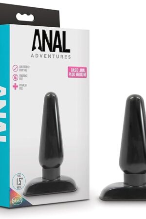 Blush Novelties Anal Adventures Basic Butt Plug - 4 3/4 Inch Medium Easy to Insert Smooth Latex Free Pleasure Intermediate Advanced Adult Toy - Comfortable Anchor Base - Sex Toys