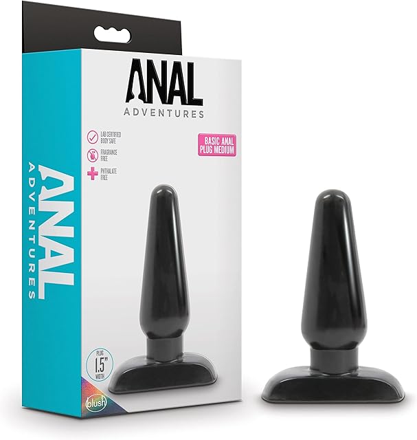 Blush Novelties Anal Adventures Basic Butt Plug - 4 3/4 Inch Medium Easy to Insert Smooth Latex Free Pleasure Intermediate Advanced Adult Toy - Comfortable Anchor Base - Sex Toys