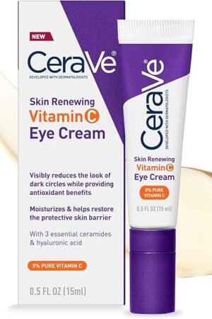 CeraVe Skin Renewing Vitamin C Eye Cream, Vitamin C, Hyaluronic Acid, Ceramides & Caffeine, Under Eye Cream For Dark Circles and Puffiness, Fragrance Free & Ophthalmologist Tested, 05 Fl Oz
