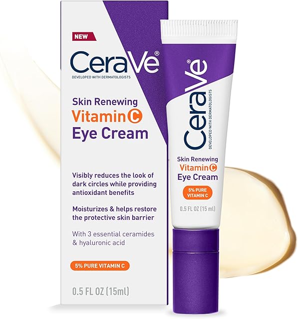 CeraVe Skin Renewing Vitamin C Eye Cream, Vitamin C, Hyaluronic Acid, Ceramides & Caffeine, Under Eye Cream For Dark Circles and Puffiness, Fragrance Free & Ophthalmologist Tested, 05 Fl Oz