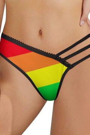 Gay Pride LGBT Rainbow Flag Pattern Womens Sexy Panties Underwear Mesh Low Waist Thongs