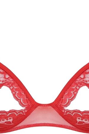 Womens Sexy Lingerie Bras Lace Nipple Split Bralette Wire-Free Unlined Bra Top