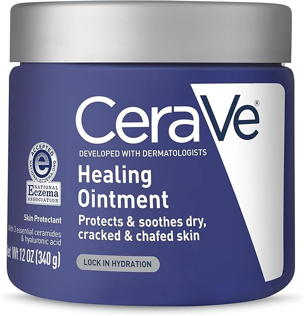 CeraVe Healing Ointment, Hydrating Skin Protectant With Petrolatum, Hyaluronic Acid & Ceramides, Face & Body Skin Barrier Repair For Cracked, Chafed, Dry Skin, Fragrance Free & Lanolin Free, 12 Oz