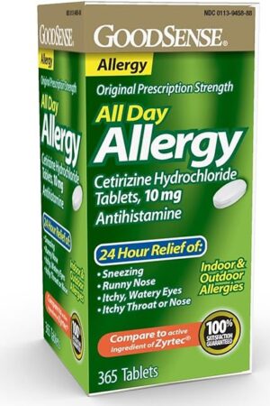 GoodSense All Day Allergy, Cetirizine Hydrochloride Tablets, 10 mg, Antihistamine, 365 Count