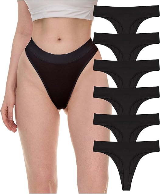 Women's Active Sport Thongs | Cotton Hi Waist Underwear - Multi Packs