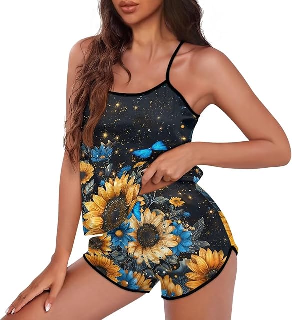 Women's Pajamas Set Sexy Sleeveless Pj Sets Sleepwear Backless Loungewear Beachwear Suit with High Waisted Shorts