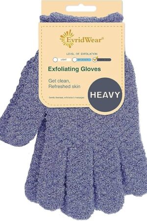 Evridwear Exfoliating Dual Texture Bath Gloves for Shower, Spa, Massage and Body Scrubs, Dead Skin Cell Remover, Gloves with Hanging Loop (1 Pair Heavy Glove)