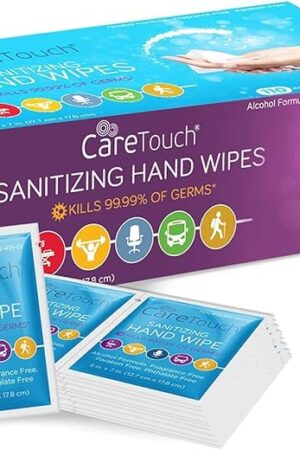 Care Touch Hand Sanitizer Wipes - 110 Hand Wipes Individually Wrapped - Travel Size - Sanitizing Wet Wipes for Home, Office & Outdoor Use