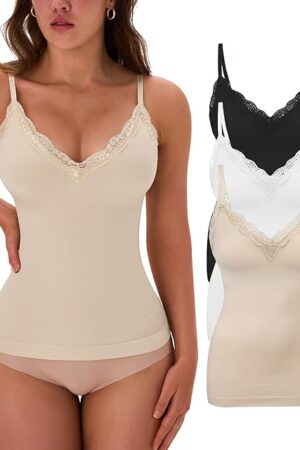 Womens Tummy Control Shapewear Tank Tops Seamless V-Neck Compression Tank Tops Body Shaper Camisole