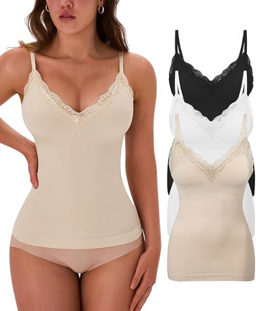 Womens Tummy Control Shapewear Tank Tops Seamless V-Neck Compression Tank Tops Body Shaper Camisole