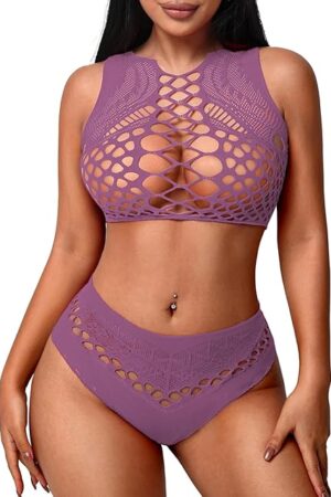 Womens Fishnet Lingerie for Women Sexy Two Piece Lingerie Set Stripper Outfit