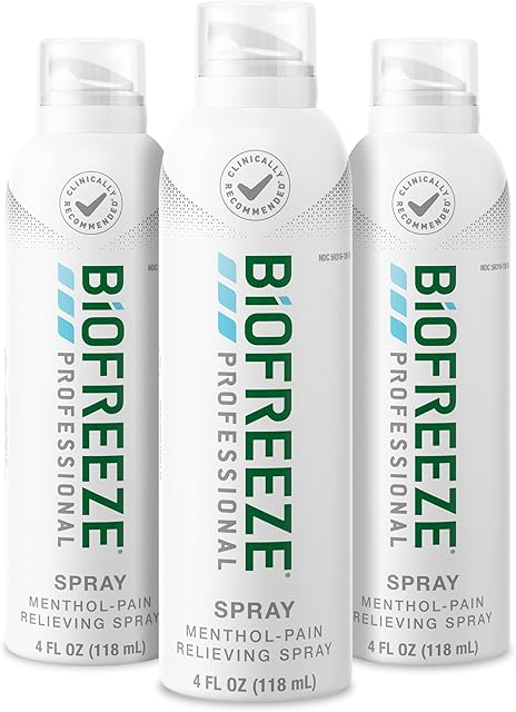 Biofreeze Professional Pain Relief Spray for Knee, Neck, Hip, Joint, Shoulder, & Simple Backache, Arthritis Pain Reliever, Sore Muscle Relief, Colorless Menthol Spray 4 Fl Oz (Pack of 3)