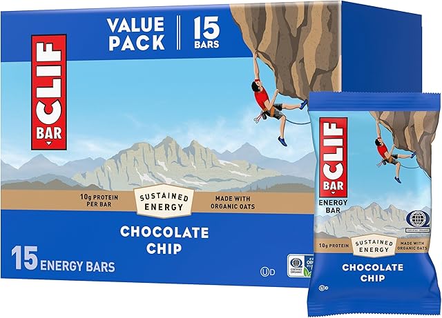CLIF BAR - Protein Bars - Chocolate Chip - Made with Organic Oats - Energy Bars - Non-GMO - (15 Pack)
