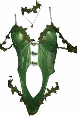 Women Anime Cosplay Costume Green Vine Style Outfit Sexy Lingerie Bodysuit Bodycon with Socks Gloves Choker