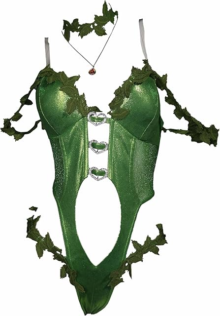 Women Anime Cosplay Costume Green Vine Style Outfit Sexy Lingerie Bodysuit Bodycon with Socks Gloves Choker