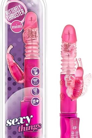 Blush Novelties Sexy Things Butterfly Thruster Mini - Thrusting Gyrating Rotating Pleasure Beads Rabbit Vibrator - 8 Vibrating Functions - Perfect 5 Insertable Inches - Soft Adult for Women - Fuchsia