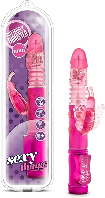 Blush Novelties Sexy Things Butterfly Thruster Mini - Thrusting Gyrating Rotating Pleasure Beads Rabbit Vibrator - 8 Vibrating Functions - Perfect 5 Insertable Inches - Soft Adult for Women - Fuchsia